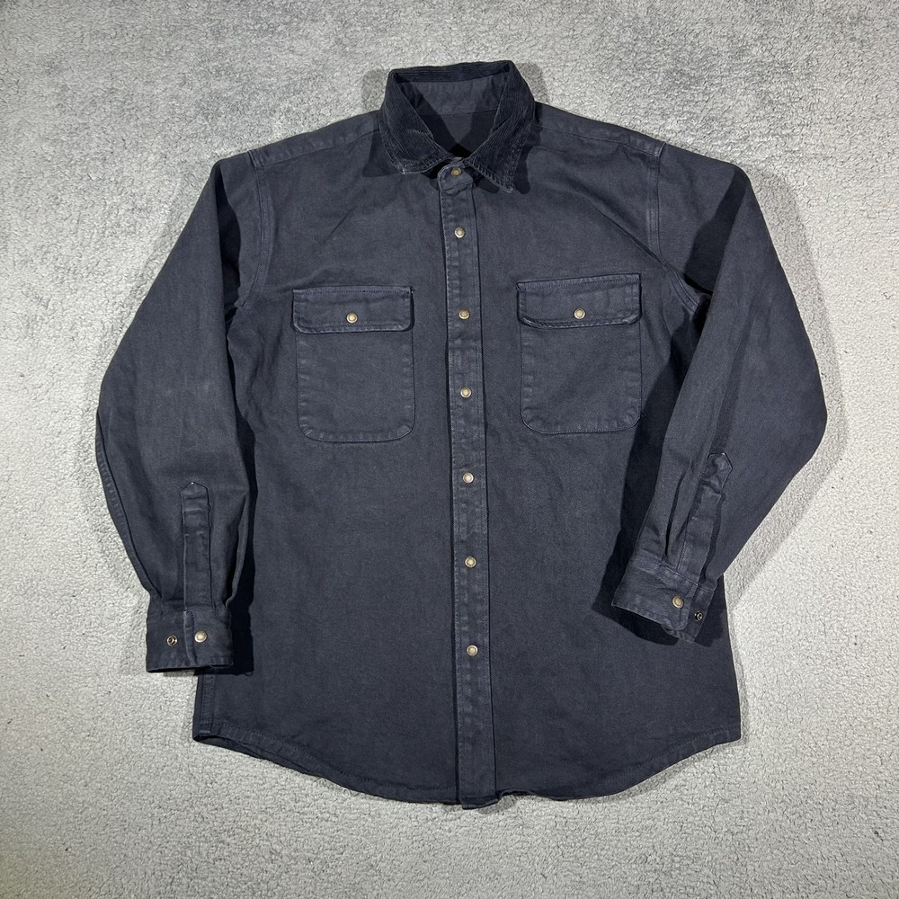 J Galt Heavy Denim Black Shirt Jacket Corduroy Collar Men's Size Small #3172
